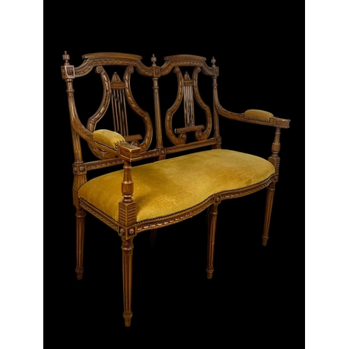 946 - A 3 piece French 18th century style parlour suite with lyre decoration Sofa measures 93cm