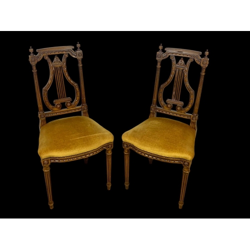 946 - A 3 piece French 18th century style parlour suite with lyre decoration Sofa measures 93cm