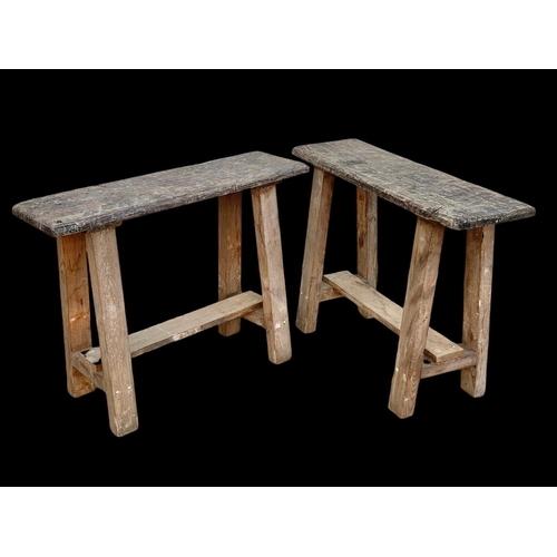 968 - A pair of early 20th century pine benches/stools. 87 x 27 x 66cm.