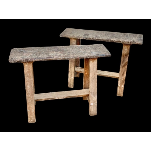 968 - A pair of early 20th century pine benches/stools. 87 x 27 x 66cm.