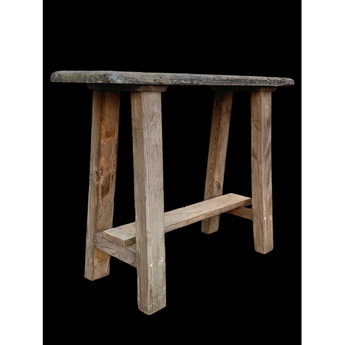 968 - A pair of early 20th century pine benches/stools. 87 x 27 x 66cm.