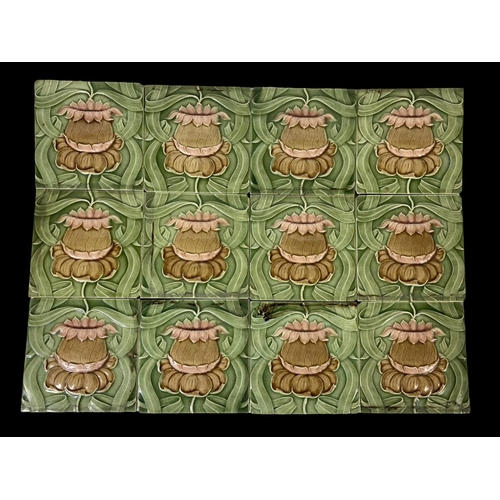 98 - A set of of 12 Victorian Art Nouveau tiles. 15.5cm.