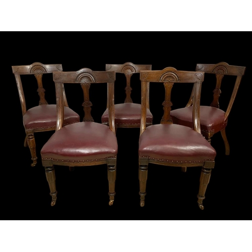 988 - A set of 5 Victorian mahogany chairs with leather seats. Circa 1880.