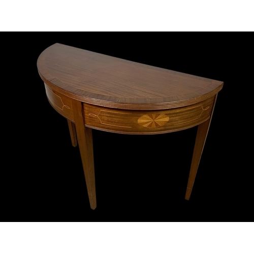 990 - An inlaid hall table made from Victorian and modern parts. 90.5 x 40.5 x 74cm