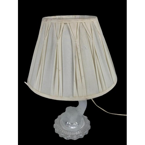 476a - A French Baccarat crystal and frosted glass “Dolphin” table lamp with shade. Circa 1950. Base measur... 