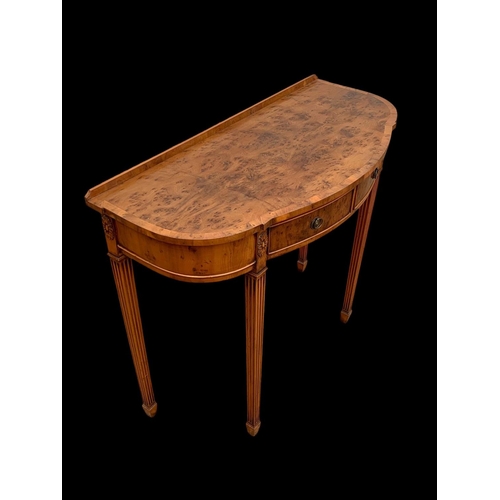 1020 - A Yew wood 2 drawer hall table. 91 x 42 x 78cm.