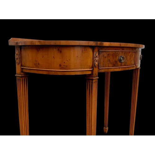 1020 - A Yew wood 2 drawer hall table. 91 x 42 x 78cm.