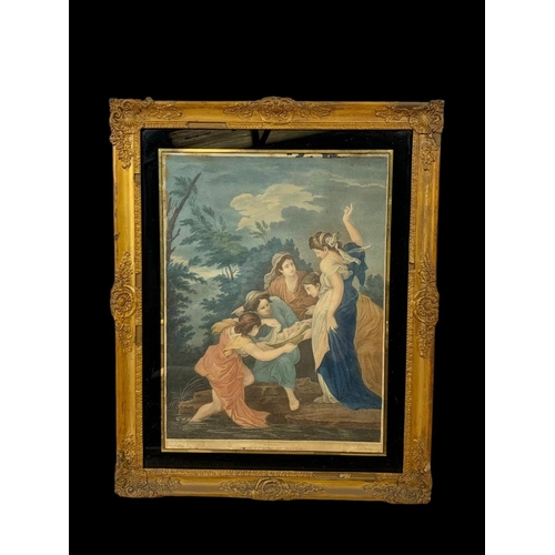 195 - A late 19th century ornate gilt framed religious print. The Finding of Moses. 51 x 63.5cm.