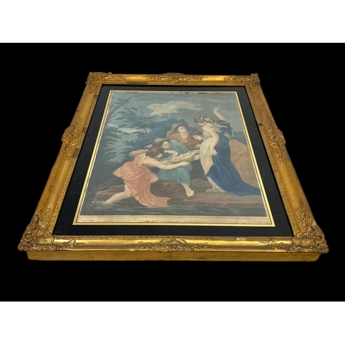 195 - A late 19th century ornate gilt framed religious print. The Finding of Moses. 51 x 63.5cm.