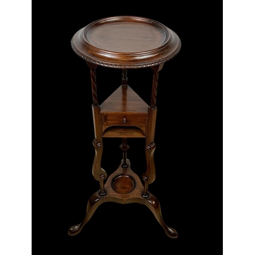 802 - A mahogany Georgian style wig stand stand with drawer. 86cm.