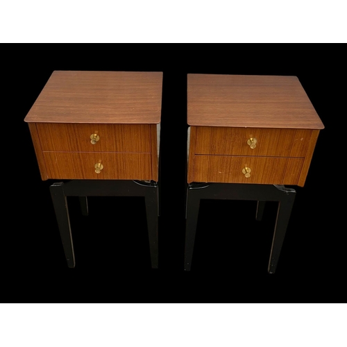 839 - A pair of Tola wood 2 drawer bedsides by Limelight. Mid century. Circa 1950’s. 36.5 x 34.5 x 65cm.