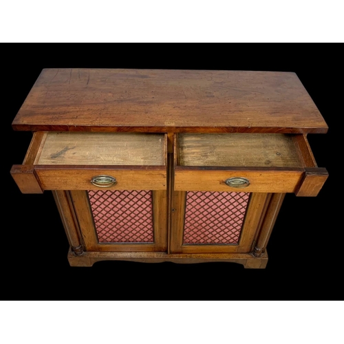 893 - A mid Victorian mahogany chiffonier cabinet with 2 drawers and bras mesh cupboard doors. Circa 1860.... 