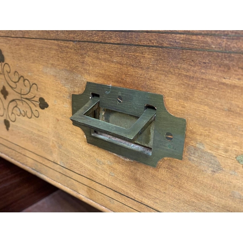 894 - A pair of rosewood campaign style brass inlaid 3 drawer bedsides. 49 x 33 x 50.5cm