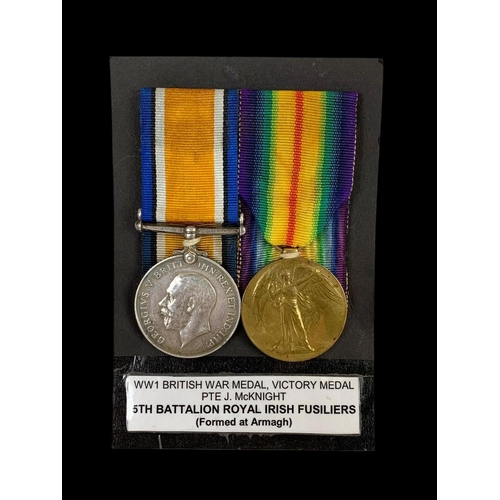 160 - 2 WWI War Medal and a Victory Medal. 5th Battalion Royal Irish Fusiliers.