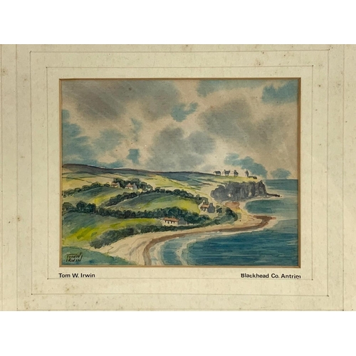 251 - 2 watercolour paintings by Tom. W. Irwin. Scrabo, Co Down and Blackhead, Co Antrim. 32 x 29cm includ... 