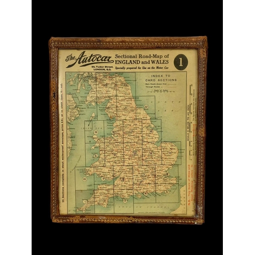 253 - Early 20th century “The Autocar” Road Maps in a leather case. N. F. L. D. Christmas 1913. 21 x 25cm.