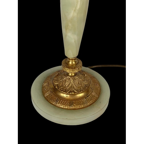 275 - A large vintage brass and onyx lamp. 43 x 65cm.