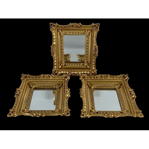 301 - A set of 3 ornate gilt framed mirrors. 17.5 x 20cm