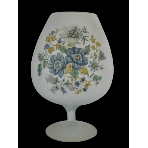 587 - A large frosted glass vase with flower decoration. 33cm.