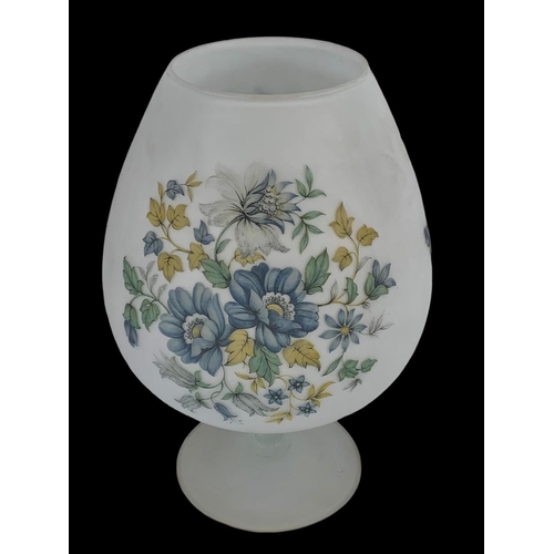 587 - A large frosted glass vase with flower decoration. 33cm.