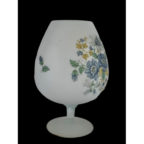 587 - A large frosted glass vase with flower decoration. 33cm.