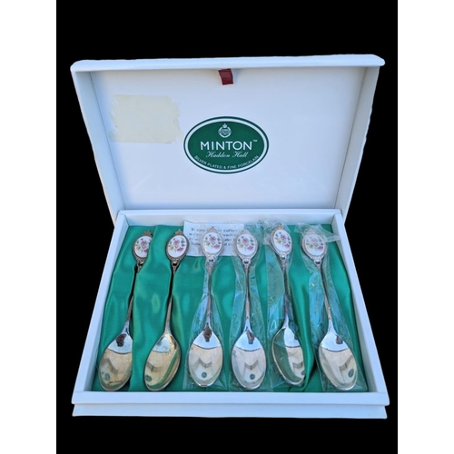 614 - Minton Haddon Hall Silver plated & fine porcelain spoons