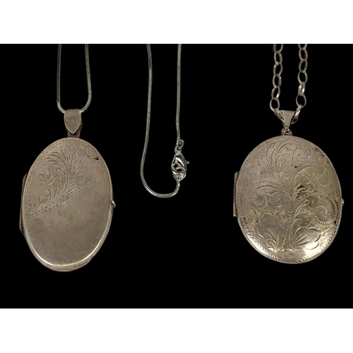 681 - Quantity of silver. 2 large lockets, fob and a silver ring