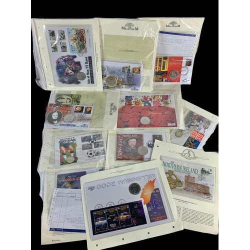 713 - 11 sets of £1-£2 coin and crowns with First Day Covers