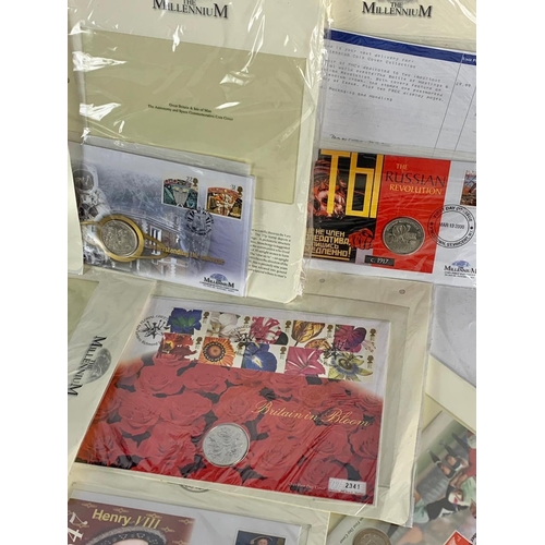 713 - 11 sets of £1-£2 coin and crowns with First Day Covers