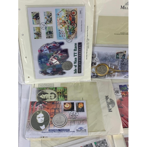 713 - 11 sets of £1-£2 coin and crowns with First Day Covers