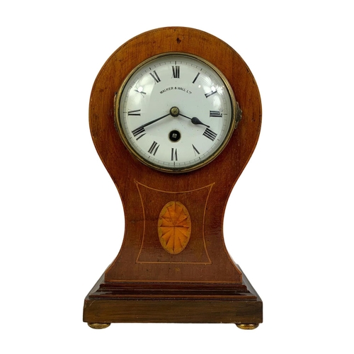 160e - A large Edwardian inlaid balloon shape mantle clock by Walker & Hall. French works. With key. 17 x 1... 