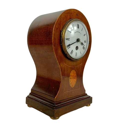 160e - A large Edwardian inlaid balloon shape mantle clock by Walker & Hall. French works. With key. 17 x 1... 