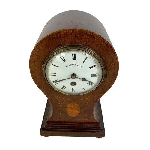 160e - A large Edwardian inlaid balloon shape mantle clock by Walker & Hall. French works. With key. 17 x 1... 