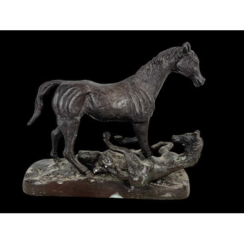 100a - A bronzed brass horse figure in the manner of  P. J. Mene. 24 x 21cm.