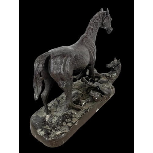 100a - A bronzed brass horse figure in the manner of  P. J. Mene. 24 x 21cm.