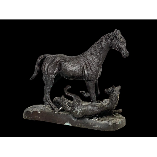 100a - A bronzed brass horse figure in the manner of  P. J. Mene. 24 x 21cm.