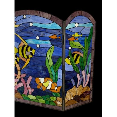 336 - A large stained glass fire screen. 124 x 81cm