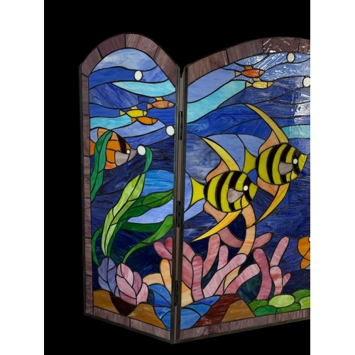 336 - A large stained glass fire screen. 124 x 81cm