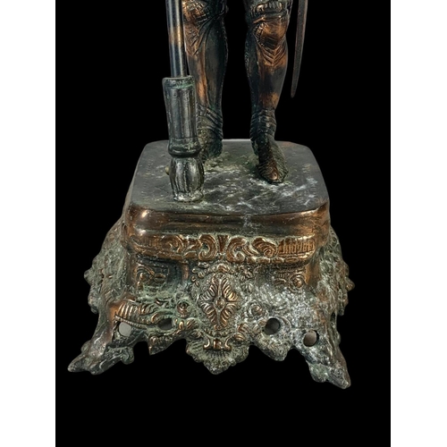 360 - A large 19th century spelter figure and a large 19th century copper punch bowl. Spelter figure measu... 