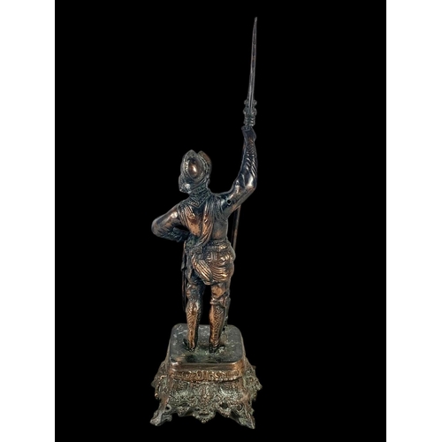 360 - A large 19th century spelter figure and a large 19th century copper punch bowl. Spelter figure measu... 