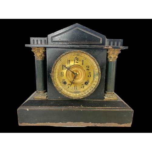 366 - 2 Victorian slate mantle clocks. 37.5 x 29cm