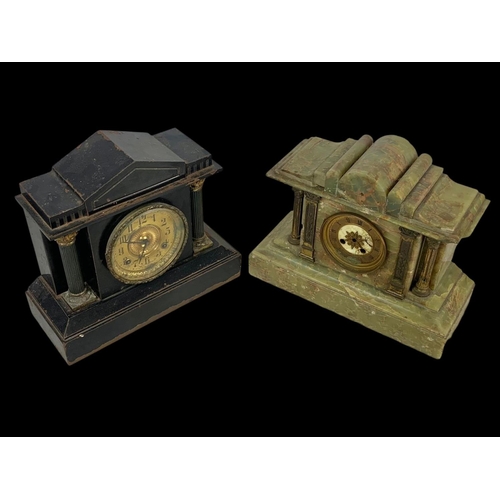 366 - 2 Victorian slate mantle clocks. 37.5 x 29cm