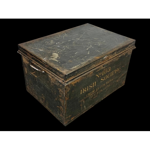 367 - A 19th century Irish Society document box. Dated 1878. Number 103. 53 x 38 x 31cm