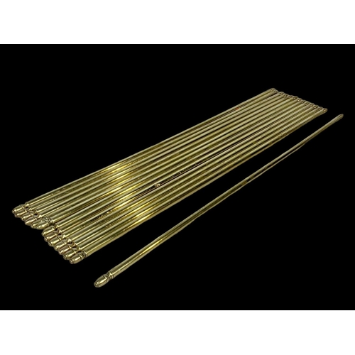 380 - 14 vintage brass stair rods. 81cm. With a pair of brass wall lights