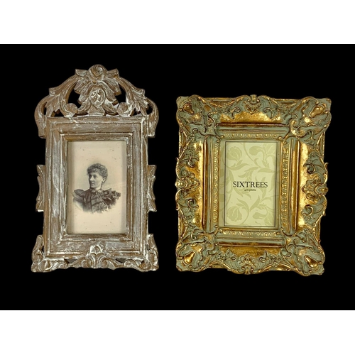 633 - 2 ornate photo frames and a wooden storage box. Box measures 29.5 x 17.5 x 18cm