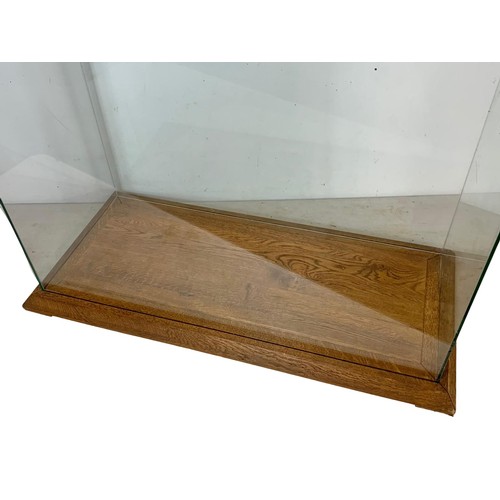 208f - A large glass display case on an oak base. 94 x 44 x 68cm