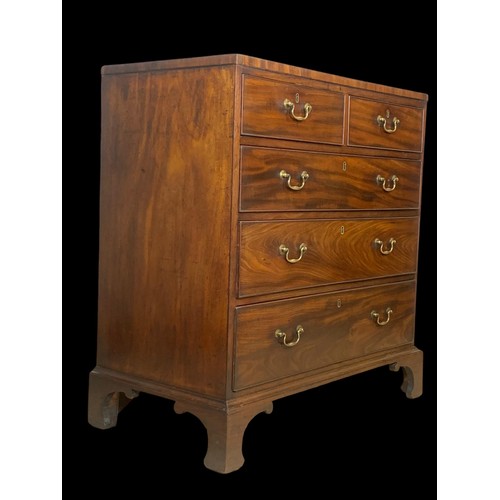 1028 - George III mahogany chest of drawers on bracket feet and brass drop handles.  Circa 1800.  93x48x98c... 