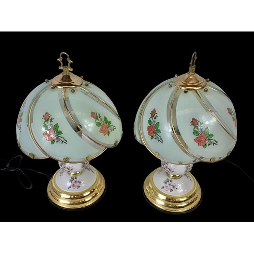 746 - A pair of ornate brass lamps.  39cm