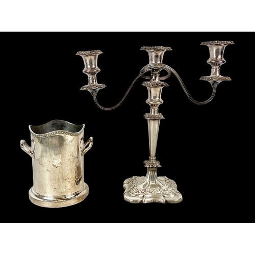 503b - A large early 20th century Barker-Ellis silver plated candelabra 34x35cm, and a Walker & Hall silver... 