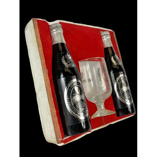 208w - A 1977 Guinness Royal Silver Jubilee set.  2 bottles and a drinking glass